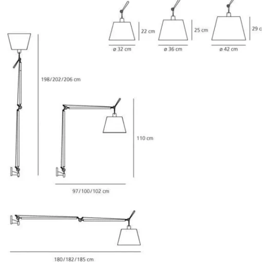 Artemide Tolomeo Mega Váglampe Sort Skárm 42cm med Lysdámper