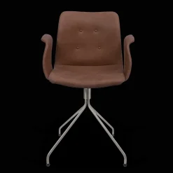 Bent Hansen Primum Spisebordsstol med Armlán Og Swivel Rustfrit Stål/Brun