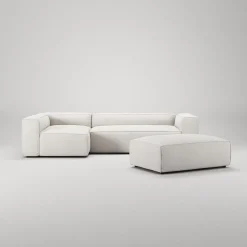 Decotique Grand 4-Personers Sofa Divan Åben Ende Med Fodskammel Venstre Steam/Hvid
