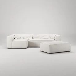 Decotique Grand 4-Personers Sofa Divan Åben Ende Med Fodskammel Venstre Steam/Hvid