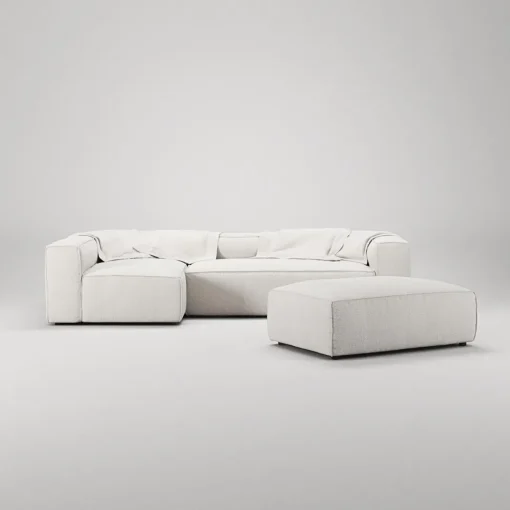 Decotique Grand 4-Personers Sofa Divan Åben Ende Med Fodskammel Venstre Steam/Hvid