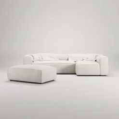 Decotique Grand 4-Personers Sofa Divan Åben Ende Med Fodskammel Højre Steam/Hvid