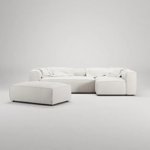 Decotique Grand 4-Personers Sofa Divan Åben Ende Med Fodskammel Højre Steam/Hvid