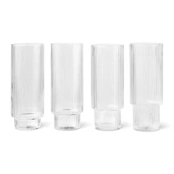 Ferm Living Ripple Long Drinksglas Sát af 4 Klar