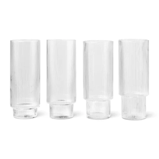 Ferm Living Ripple Long Drinksglas Sát af 4 Klar