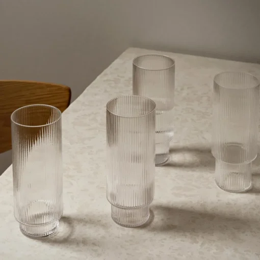 Ferm Living Ripple Long Drinksglas Sát af 4 Klar