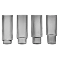 Ferm Living Ripple Long Drinksglas Sát af 4 Røget