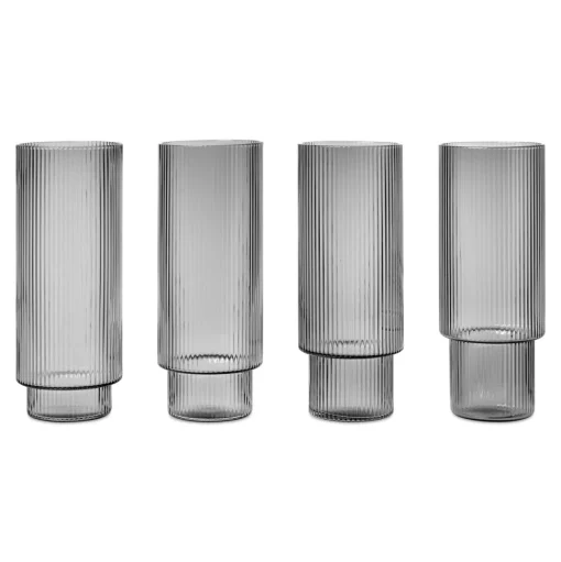 Ferm Living Ripple Long Drinksglas Sát af 4 Røget
