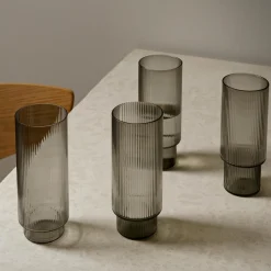 Ferm Living Ripple Long Drinksglas Sát af 4 Røget