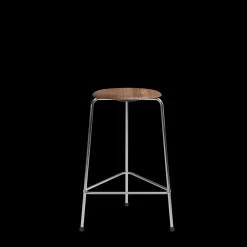 Fritz Hansen High Dot Barstol H65 3-legs Krom/Valnød