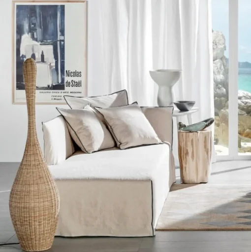Gervasoni Ghost 20 R Chaise Lounge Lino Bianco