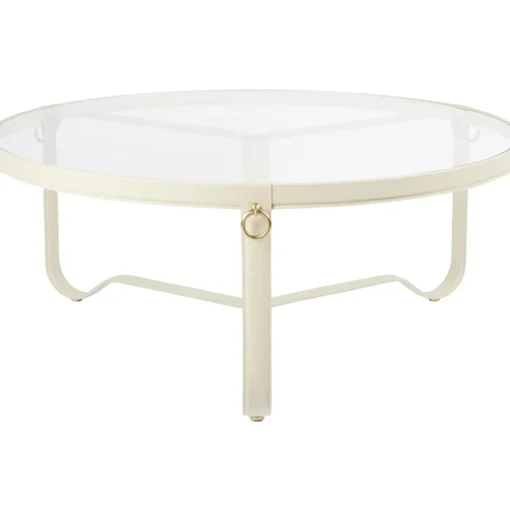 Gubi Adnet SofabordØ100 Cream Láder/Transparent Glas