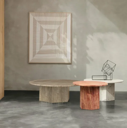 GUBI Epic Sofabord RundtØ60 Varm Taupe Travertin