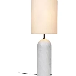 GUBI Gravity Gulvlampe Hvid Marmor og Lárred Skárm XL Høj
