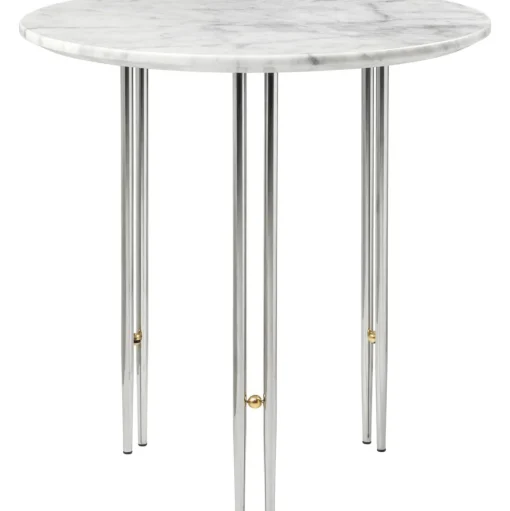 GUBI IOI Sofabord RundtØ50 cm med Krom Base og Hvid Carrara Marmor Top