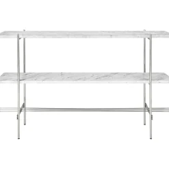 GUBI TS Konsolbord H72 2 Hylder Poleret Stål/White Carrara Marmor