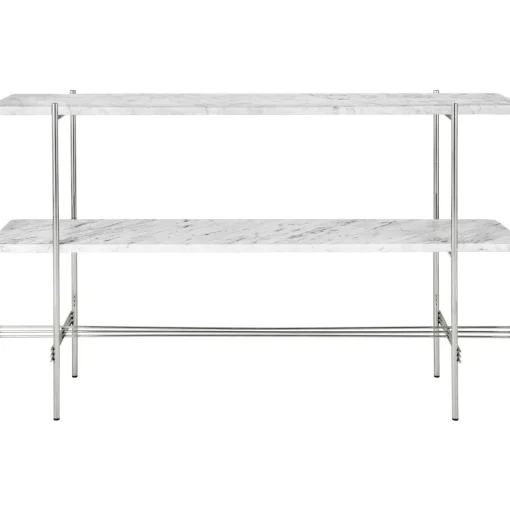 GUBI TS Konsolbord H72 2 Hylder Poleret Stål/White Carrara Marmor