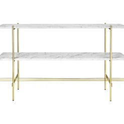 Gubi TS Konsolbord H72 cm med 2 Hylder Messing/White Carrara Marble