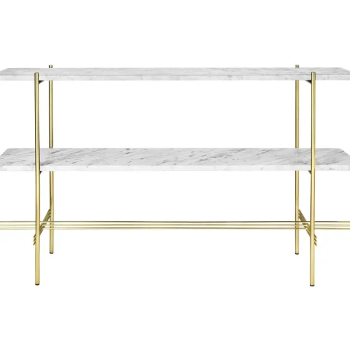 Gubi TS Konsolbord H72 cm med 2 Hylder Messing/White Carrara Marble