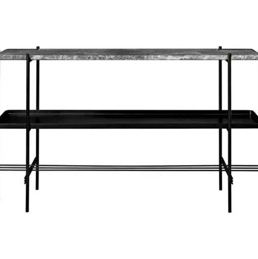 Gubi TS Konsolbord 120x72 Med Hylde & Bakke Sort/Grey Emperador Marmor