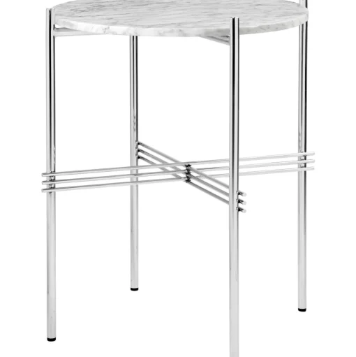 GUBI TS Sidebord RoundØ40 Poleret Stål/White Carrara Marmor