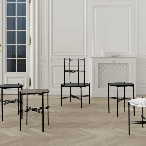 GUBI TS Sidebord RoundØ40 Poleret Stål/White Carrara Marmor