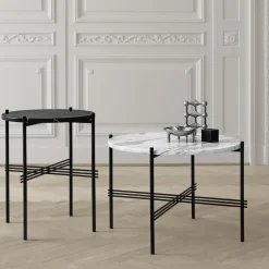 GUBI TS Sidebord RoundØ40 Poleret Stål/White Carrara Marmor