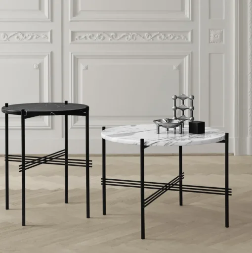 GUBI TS Sidebord RoundØ40 Poleret Stål/White Carrara Marmor