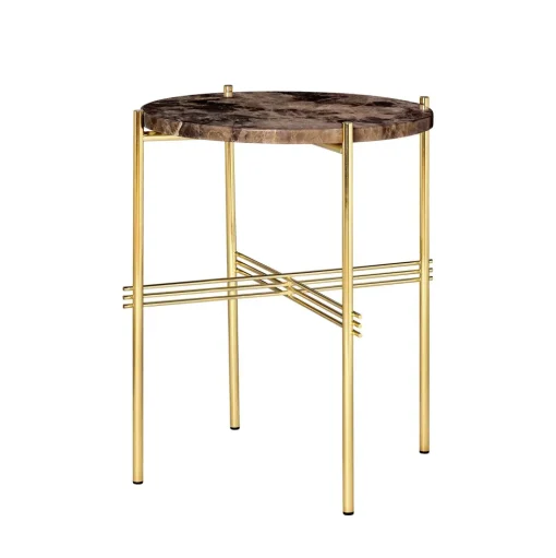 GUBI TS Sidebord RundtØ40 Messing/Brun Emperador Marmor