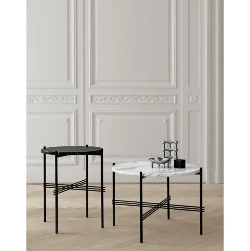 GUBI TS Sidebord RundtØ40 Sort/Varm Taupe Travertin