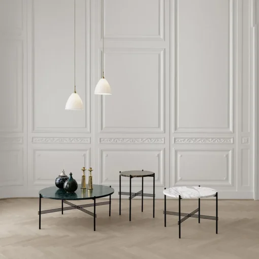 GUBI TS Sidebord RundtØ40 Sort/Varm Taupe Travertin