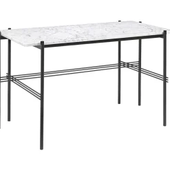 GUBI TS Skrivebord 120 x 60 cm med Sort Base og Hvid Carrara Marmor Top