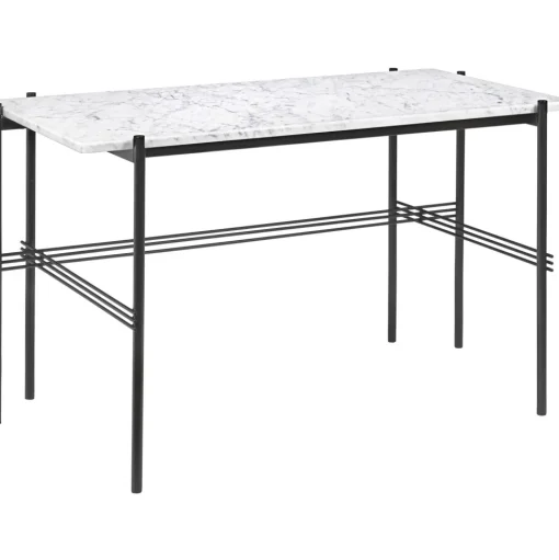 GUBI TS Skrivebord 120 x 60 cm med Sort Base og Hvid Carrara Marmor Top