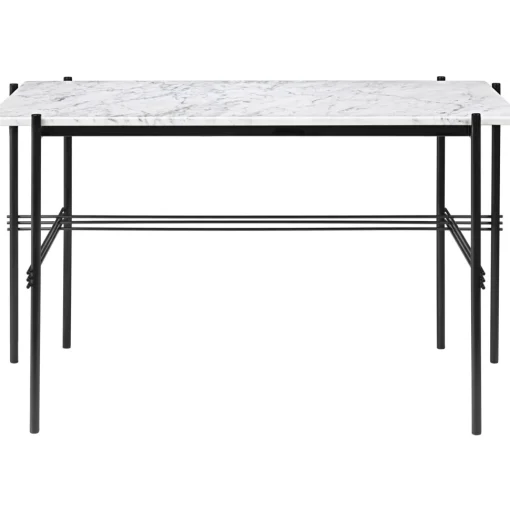 GUBI TS Skrivebord 120 x 60 cm med Sort Base og Hvid Carrara Marmor Top