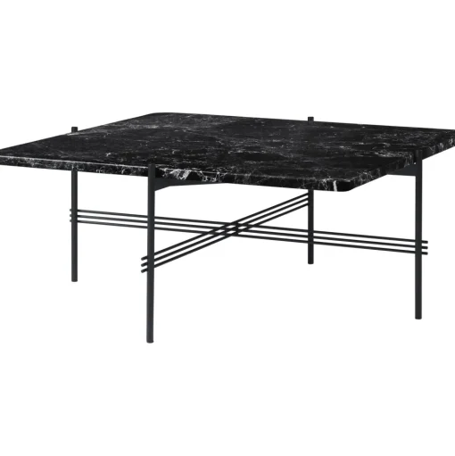 GUBI TS Sofabord Firkantet 80 x 80 cm med Sort Base og Sort Marquina Marmor Top