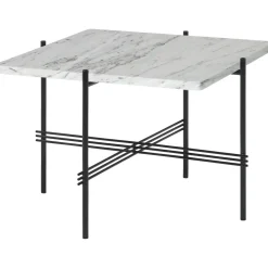 GUBI TS Sofabord Firkantet 55 x 55 cm med Sort Base og Hvid Carrara Marmor Top