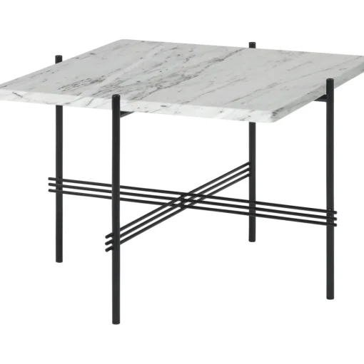 GUBI TS Sofabord Firkantet 55 x 55 cm med Sort Base og Hvid Carrara Marmor Top