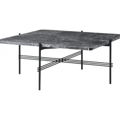 GUBI TS Sofabord Firkantet 80 x 80 cm med Sort Base og Grå Emperador Marmor Top