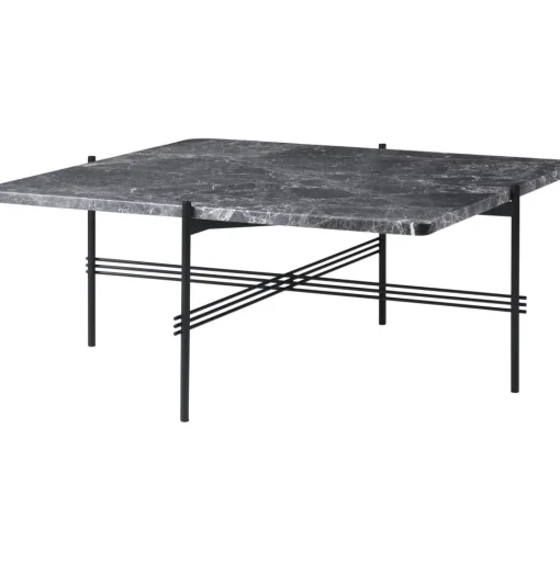 GUBI TS Sofabord Firkantet 80 x 80 cm med Sort Base og Grå Emperador Marmor Top