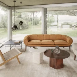 GUBI TS Sofabord Firkantet 80 x 80 cm med Sort Base og Grå Emperador Marmor Top