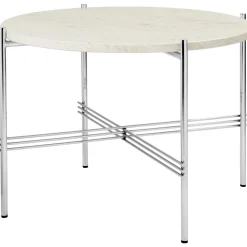 GUBI TS Sofabord RoundØ55 Poleret Stål/White Travertine