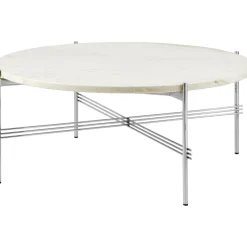 GUBI TS Sofabord RoundØ80 Poleret Stål/White Travertine