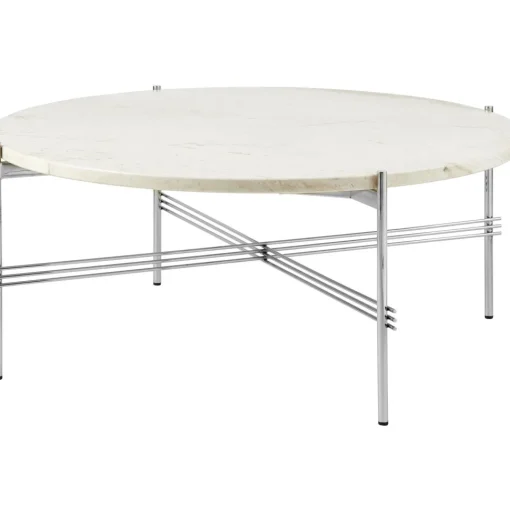 GUBI TS Sofabord RoundØ80 Poleret Stål/White Travertine