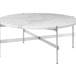 GUBI TS Sofabord RoundØ80 Poleret Stål/White Carrara Marmor