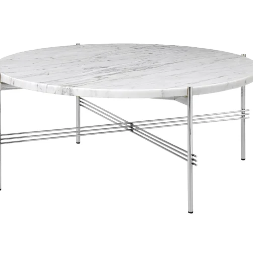 GUBI TS Sofabord RoundØ80 Poleret Stål/White Carrara Marmor