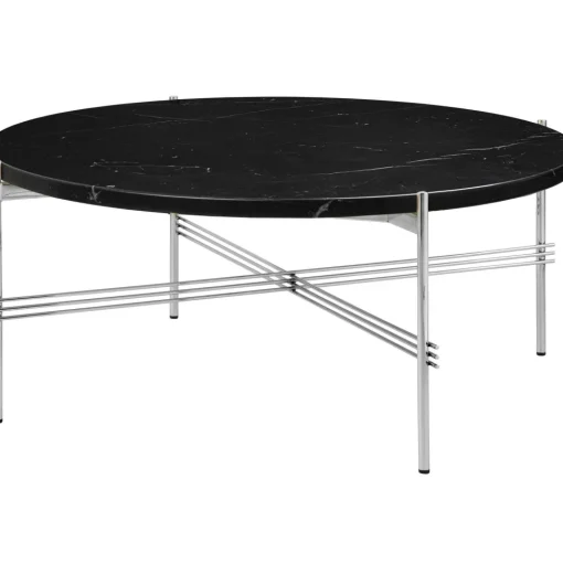 GUBI TS Sofabord RoundØ80 Poleret Stål/Black Marquina Marmor