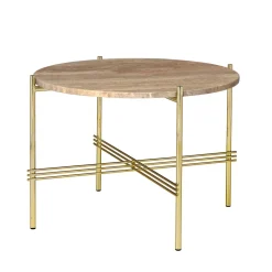GUBI TS Sofabord RundtØ55 Messing/Varm Taupe Travertin