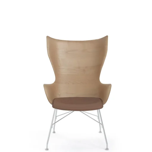 Kartell K/Wood Lánestol Krom/Lys Asketrá med Ládersáde