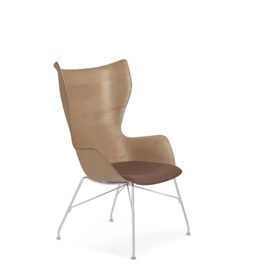 Kartell K/Wood Lánestol Krom/Lys Asketrá med Ládersáde