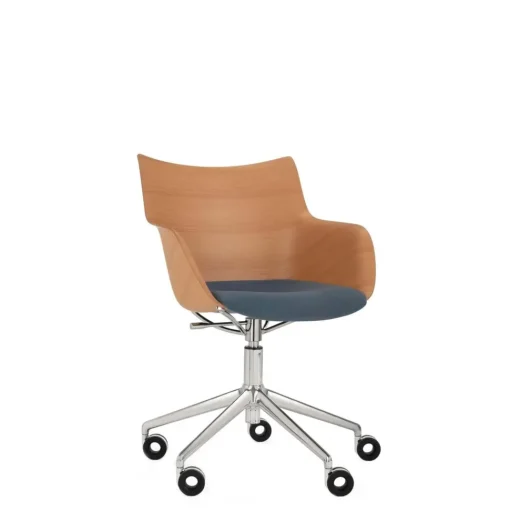 Kartell Q/Wood Kontorstol Krom/Lys Trá med Blå Polstring